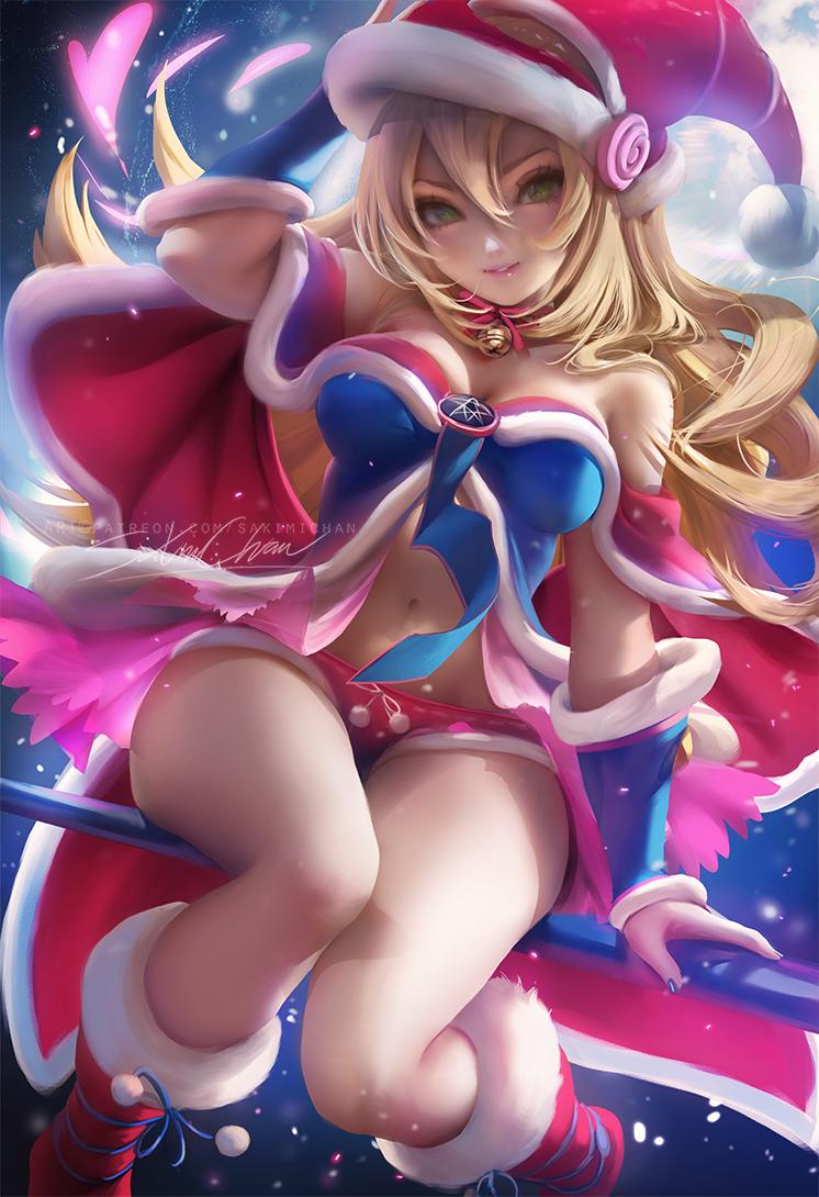 金发碧眼魔术师女孩，圣诞装扮长发美女，高清4K手机壁纸下载
