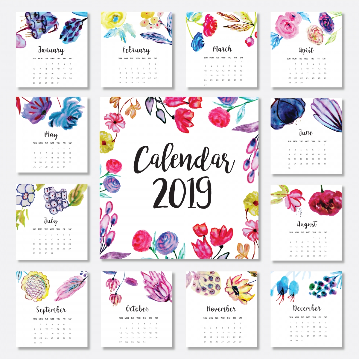 2019年高清4K年历月历壁纸，精美背景图片，4000x4000像素免费下载
