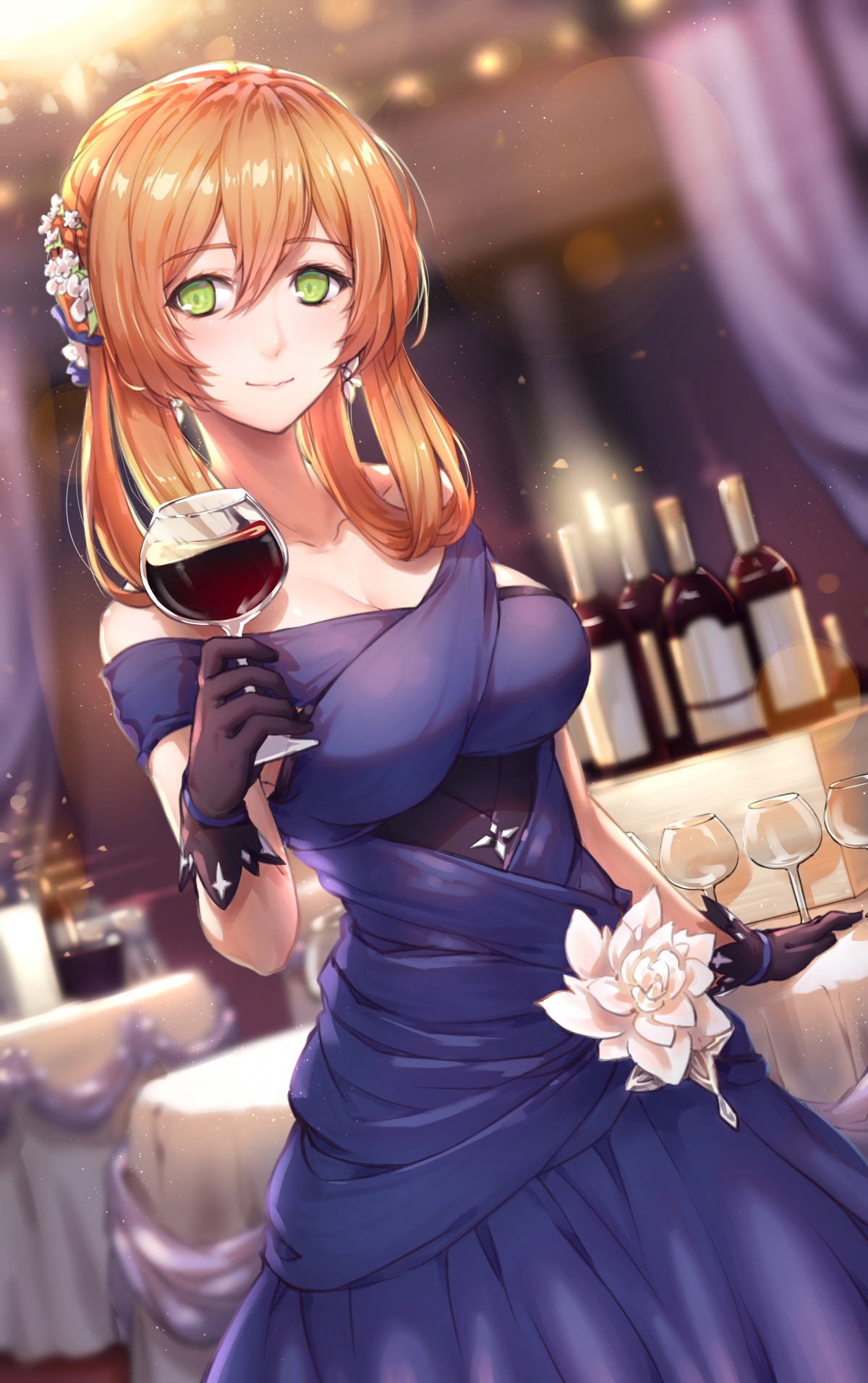 动漫美女礼服盛宴，酒杯与玻璃杯交相辉映，绝美4K手机壁纸，高清2511x4000下载