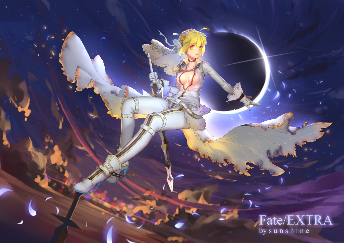 命运之夜Fate/Extra Saber超高清4K动漫壁纸，4960x3507分辨率精美图片下载