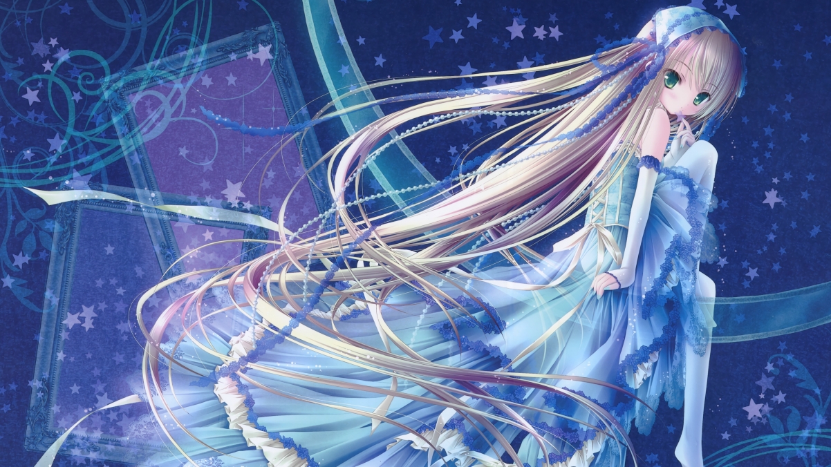 绝美蓝裙少女，4K高清动漫壁纸，唯美可爱，3840x2160分辨率免费下载