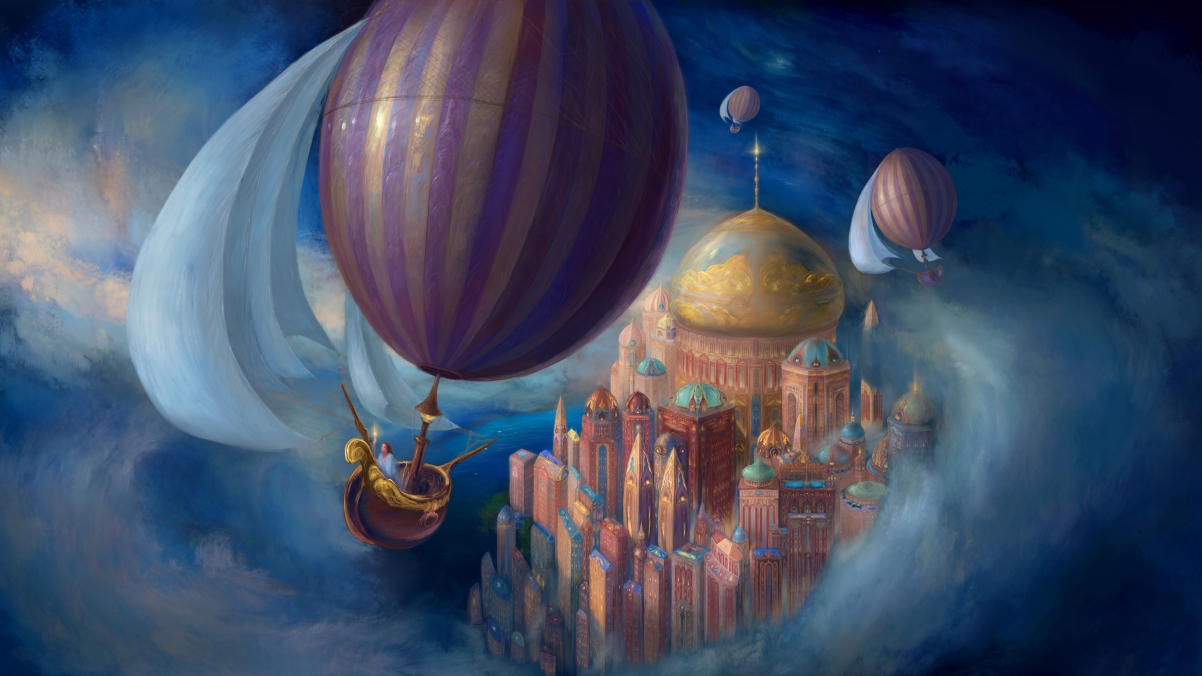 梦想翱翔天空，城堡热气球4K壁纸，高清动漫图片下载3840x2160