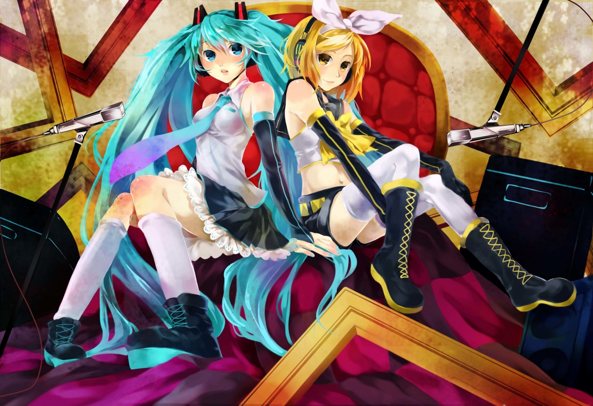 可爱姐妹耳机麦克风主题，初音未来4K超清壁纸，动漫美图下载
