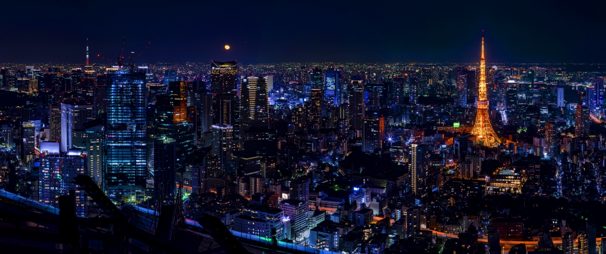 东京夜景高清壁纸，4K风景图片，3440x1440分辨率免费下载