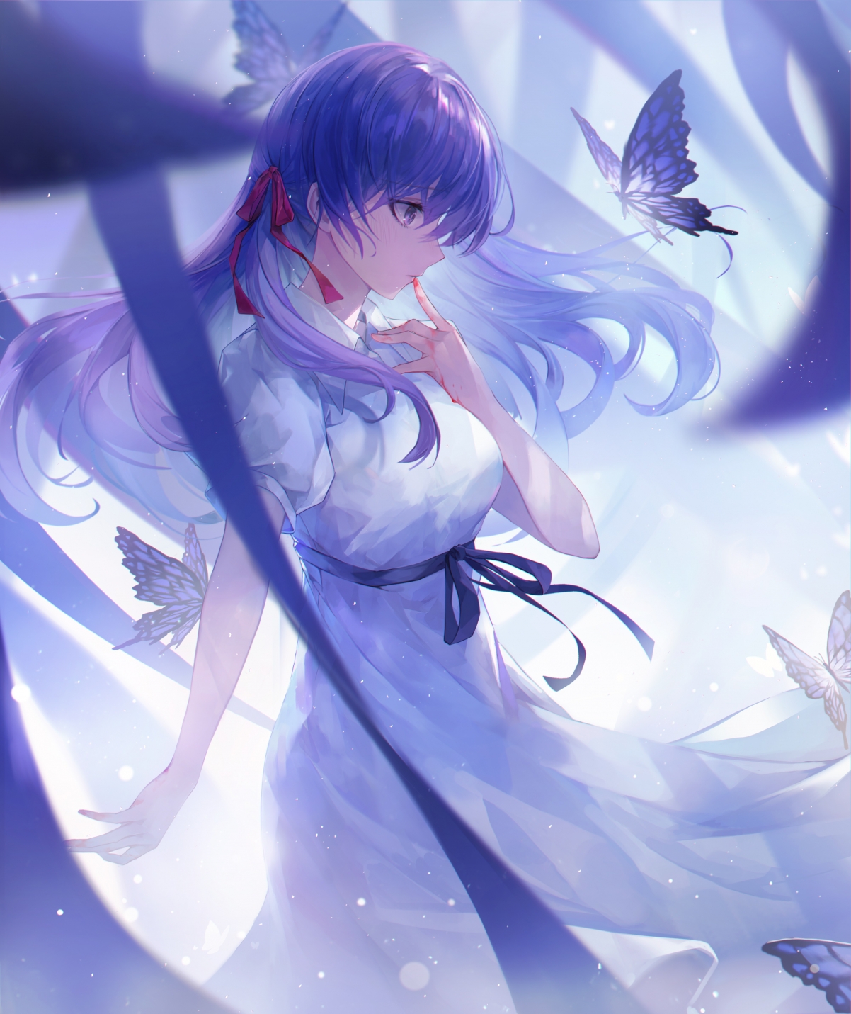 唯美紫蝶女孩Fate，侧颜横顔，高清4K手机竖屏壁纸，动漫美女大图下载