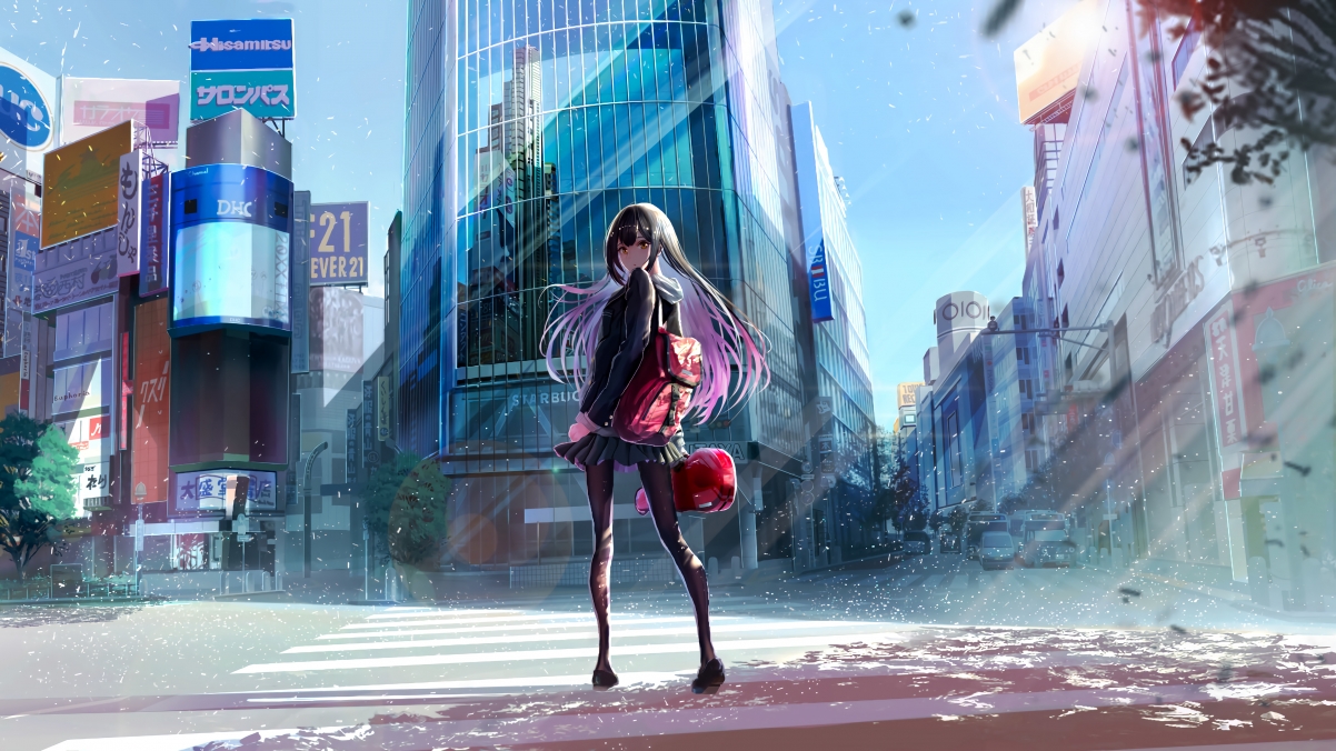 城市女孩书包图案，精选4K动漫壁纸，高清3840x2160免费下载