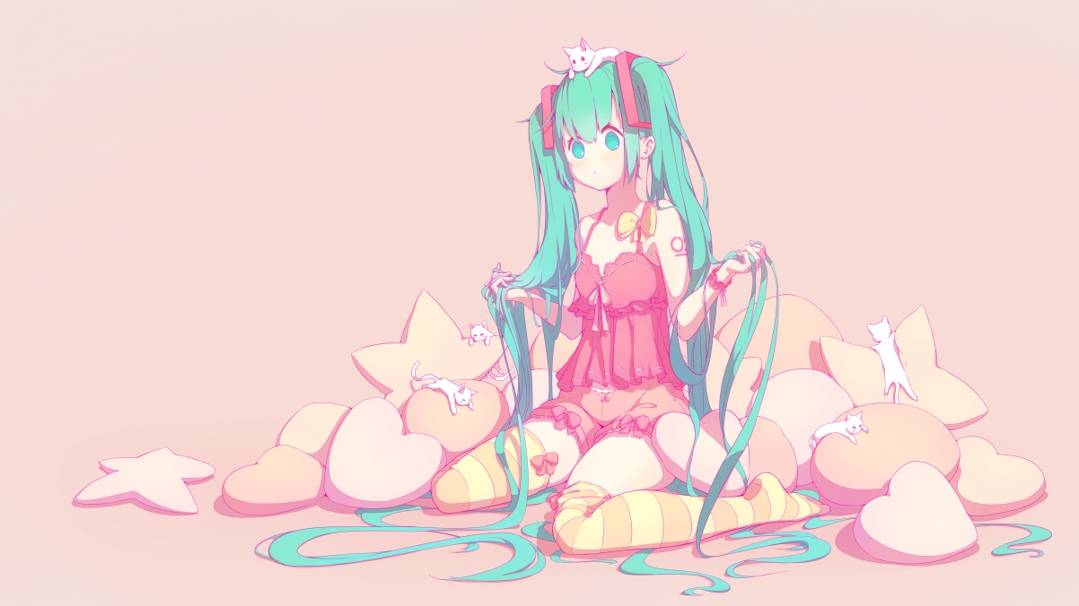初音未来与萌猫共舞，超清4K动漫壁纸3840x2160，免费下载