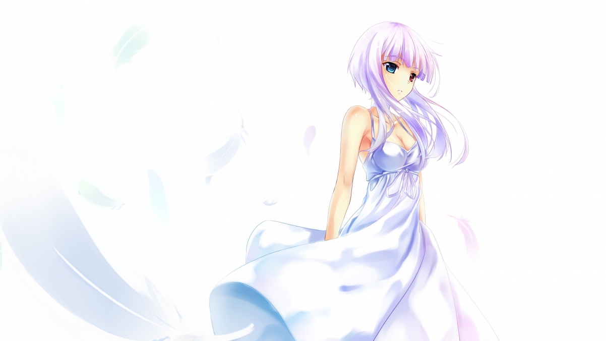 女孩与羽毛: 白色背景艺术呈现，超高清4K动漫壁纸下载 3840x2160