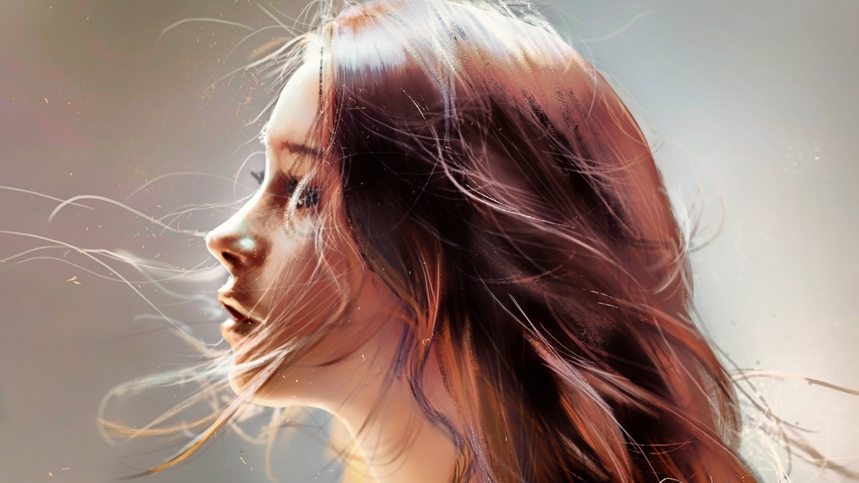 女孩秀发如画，简约背景4K壁纸，动漫高清美图，3840x2160免费下载