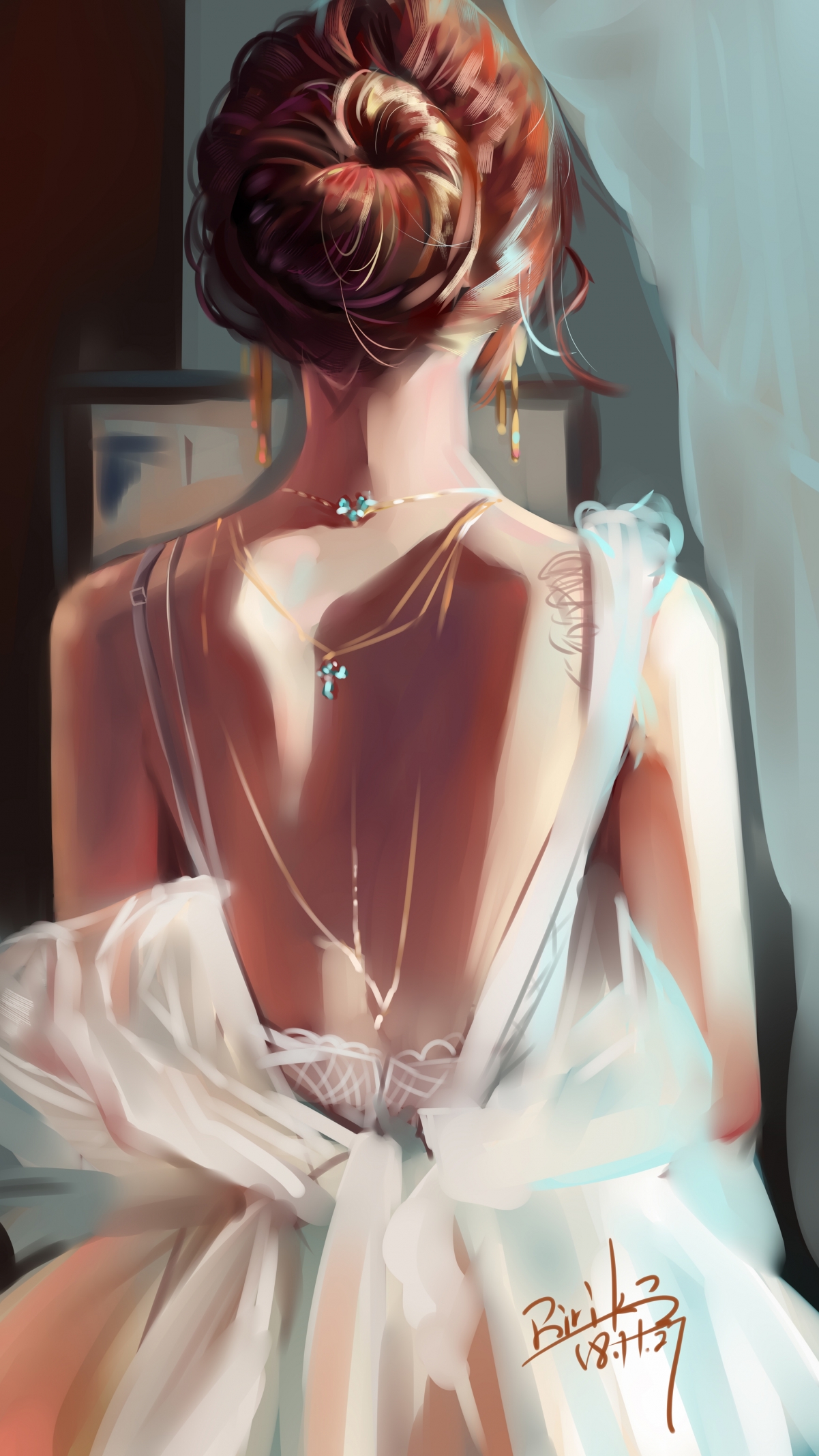 唯美少女背影，精致后颈，超高清4K手机壁纸，2160x3840分辨率，免费下载