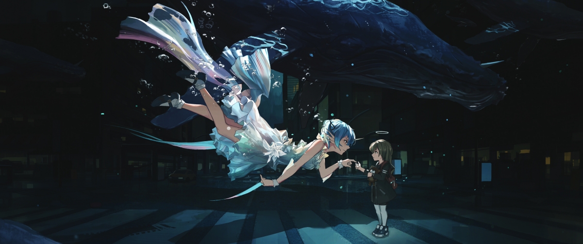 初音未来水下礼服美图，3440x1440高清4K动漫壁纸，唯美下载体验