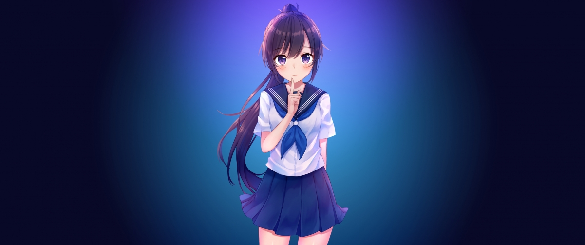 可爱水手服动漫女生4K超清壁纸，3440x1440分辨率，一键下载！