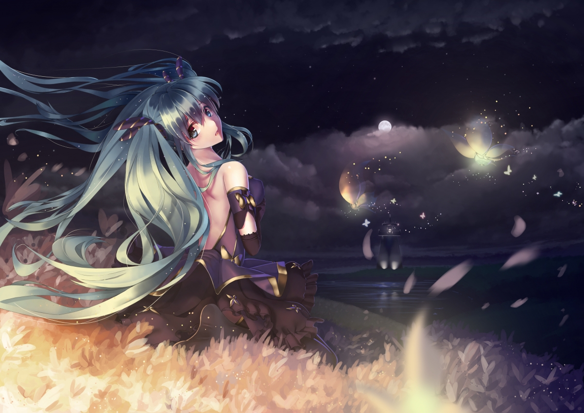 月亮女孩星空夜梦，灯塔指引下的初音未来，4K高清动漫壁纸下载（4677x3307）