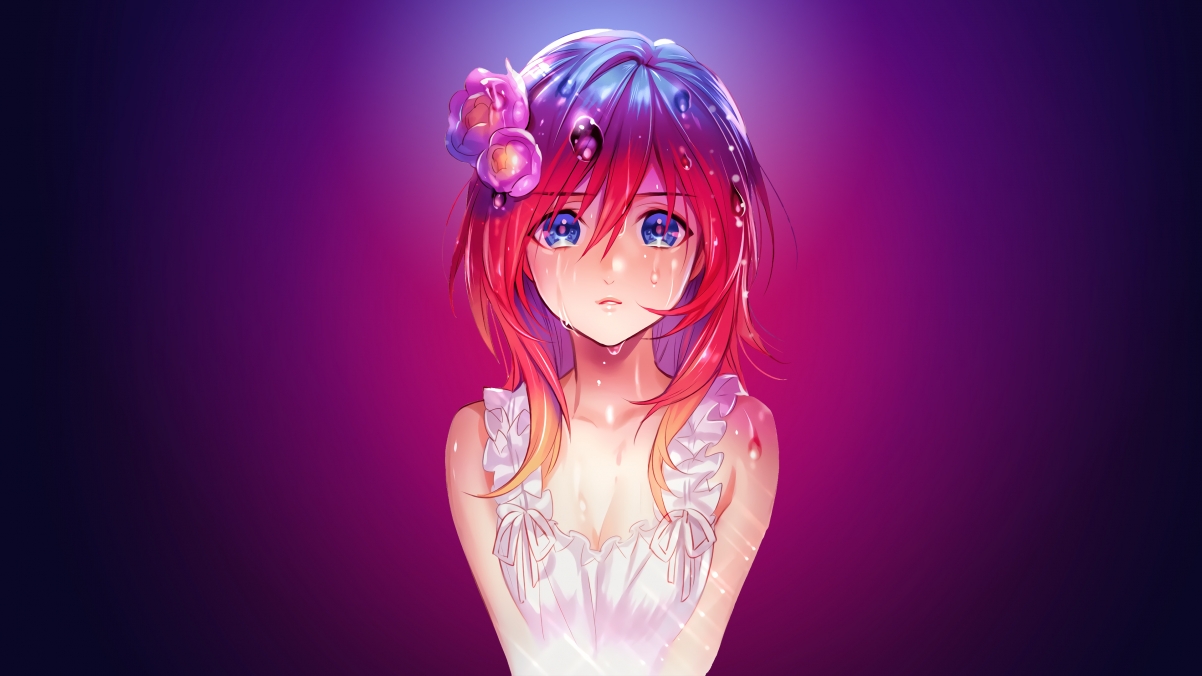 伤感泪眼女孩，高清4K动漫壁纸，3840x2160分辨率免费下载