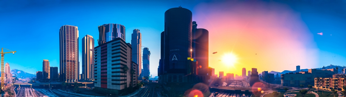 《侠盗猎车5》城市风光壁纸，4K高清3840x1080，一键下载！