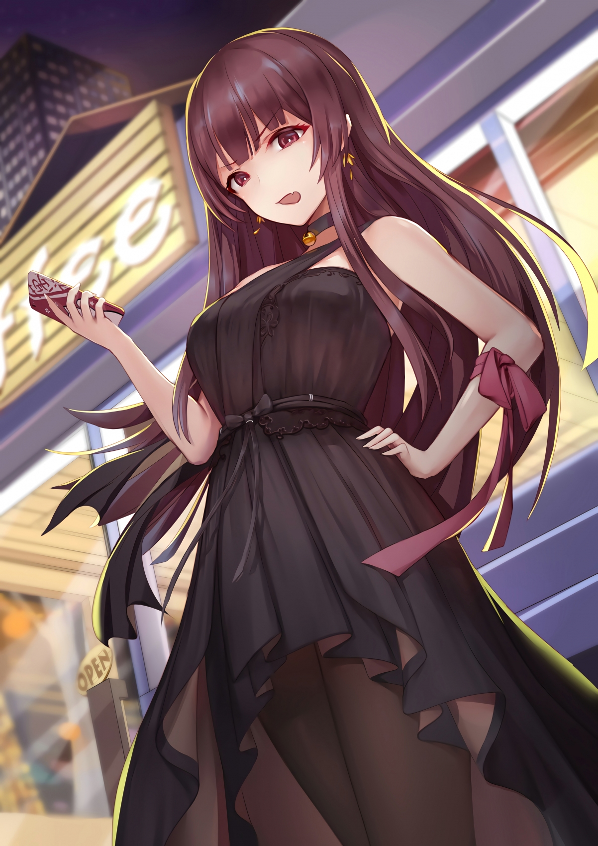 长发黑裙美女动漫壁纸，性感丝袜4K超高清竖屏，2828x4000高清图片下载