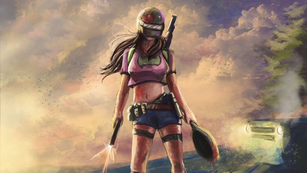 绝地求生女孩头盔造型，平底锅艺术插画，超清4K壁纸下载