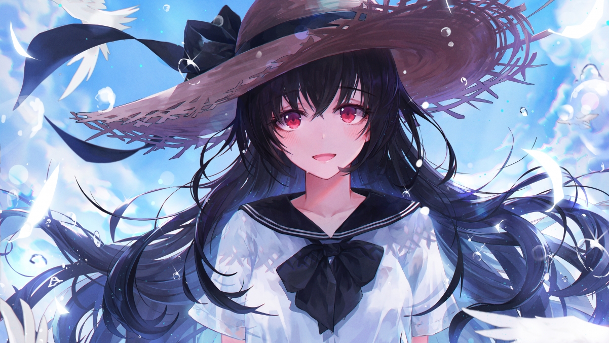 水手服美少女，蓝天下的学校风情，高清4K动漫壁纸下载