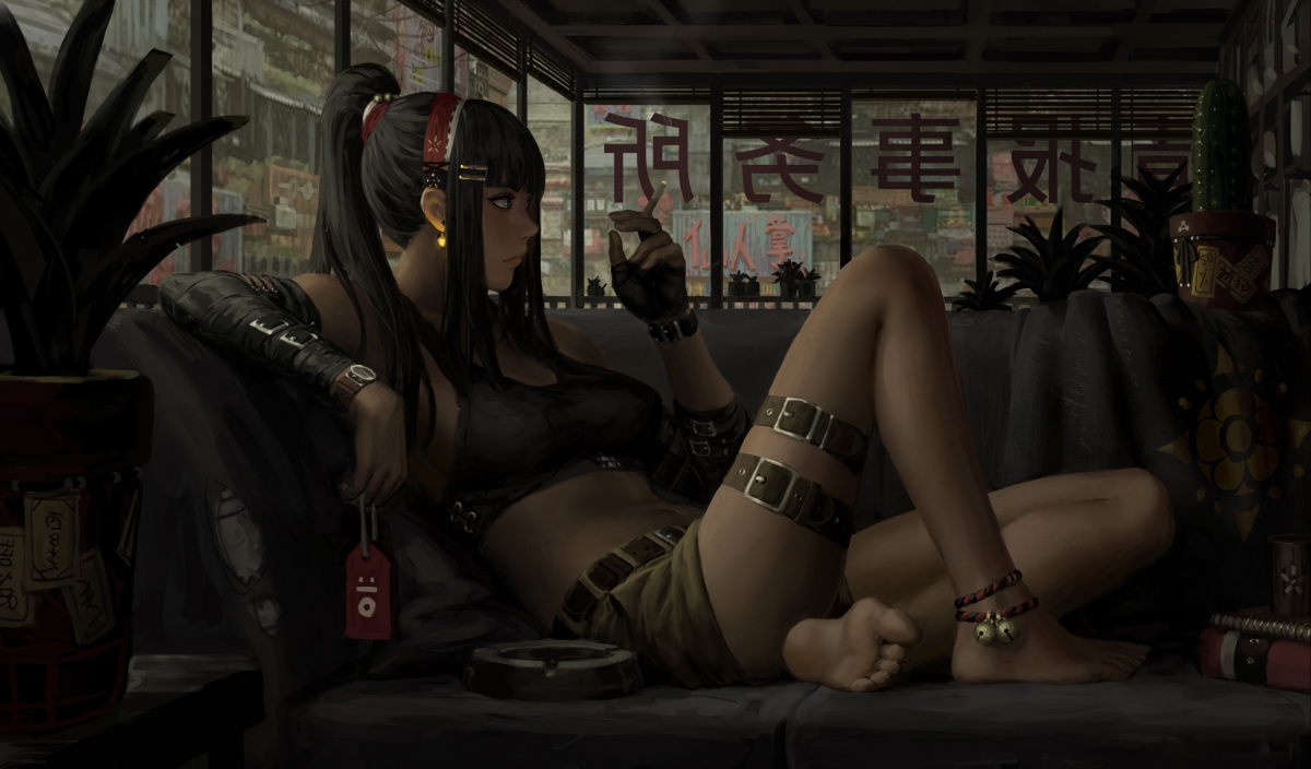 事务所女孩，美女抽烟仙人掌主题，精选4K动漫壁纸高清下载（4096x2404）