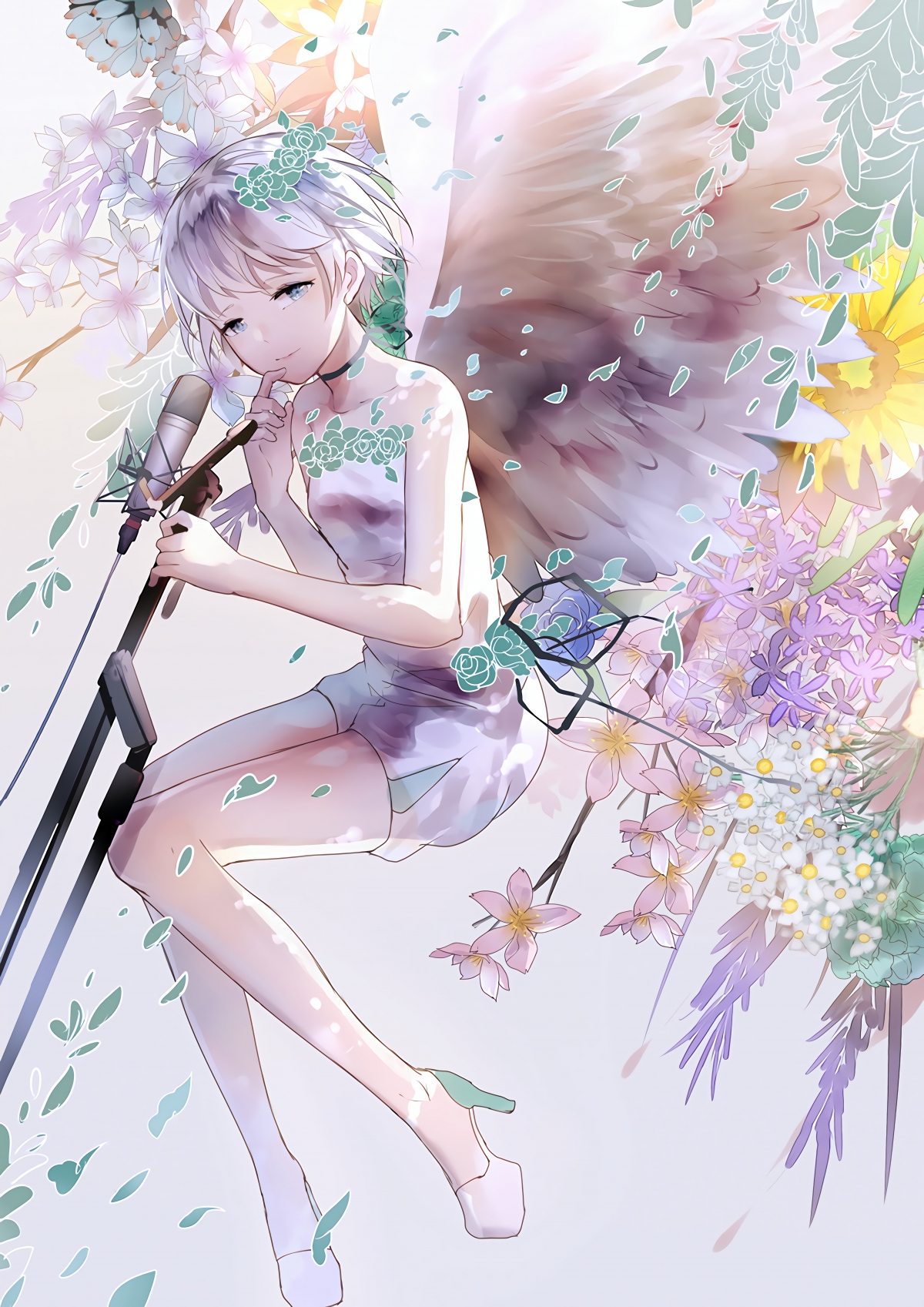 女生天使唯美动漫，高清鲜花壁纸，竖屏4K，4000x5656分辨率，手机专属下载