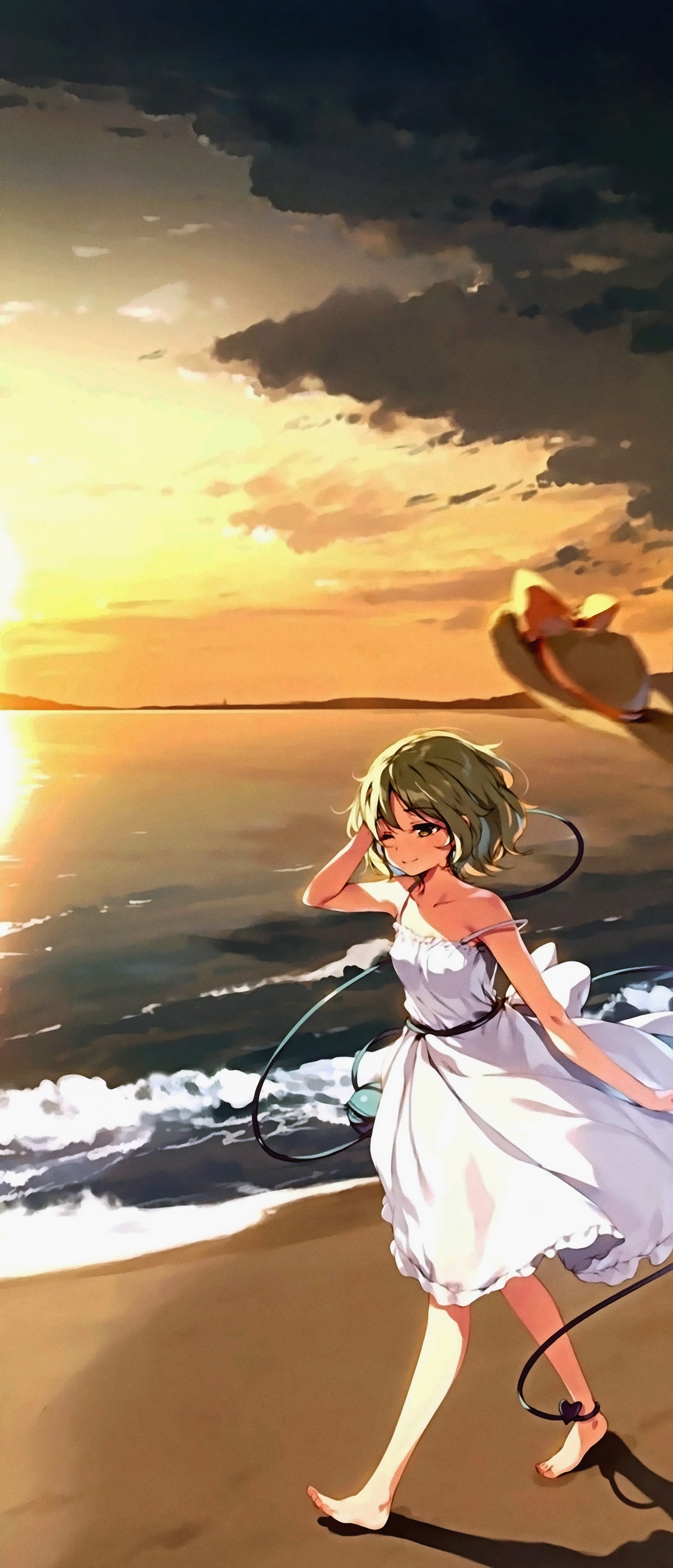沙滩女孩绝美壁纸，5K高清手机背景，4K超清大图下载，尺寸2160x5036
