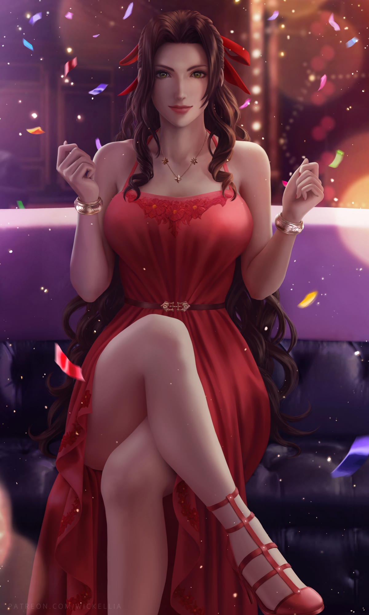 艾瑞丝最终幻想，红色裙装性感女神，超高清4K手机壁纸，2400x4000分辨率，免费下载