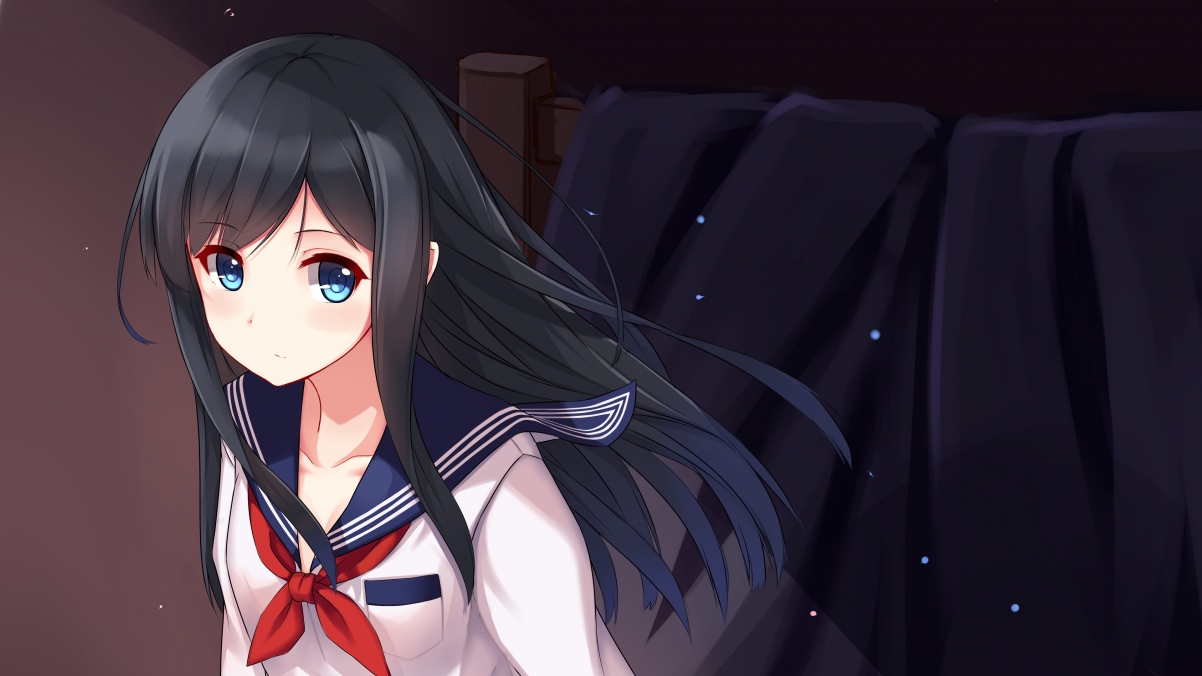 可爱战舰少女水手服造型，黑发飘逸，精选4K动漫壁纸，超清3840x2160分辨率，免费下载！