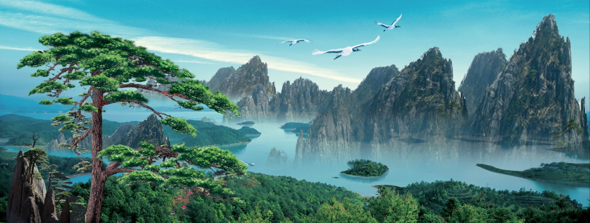 迎客松绝美4K风景图，高清壁纸，4000x1514分辨率，免费下载