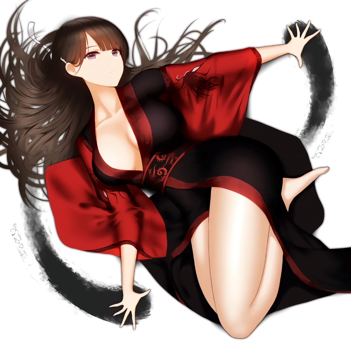 绝美女孩仰卧黑红礼服，惊艳4K动漫壁纸，高清大图4568x4568免费下载