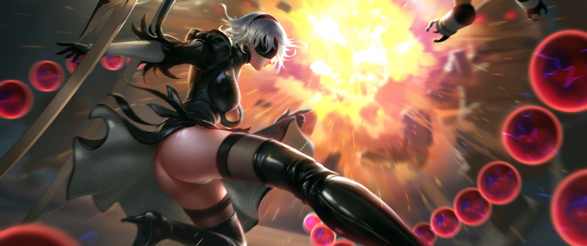 尼尔机械纪元4K超清壁纸，性感美女桌面背景，3440x1440高清下载