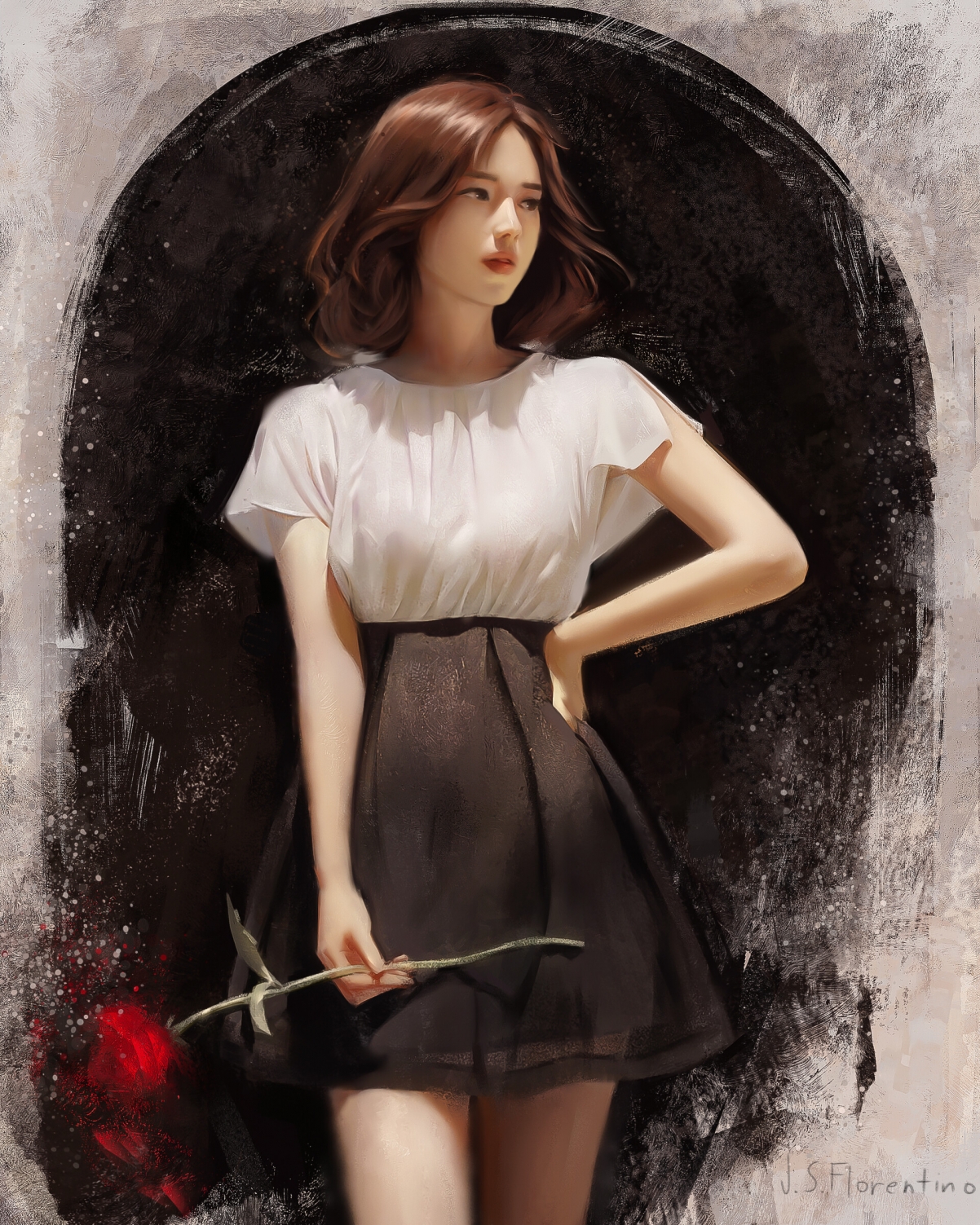 女孩短裙配玫瑰鲜花，绝美4K手机壁纸，高清1920x2401免费下载