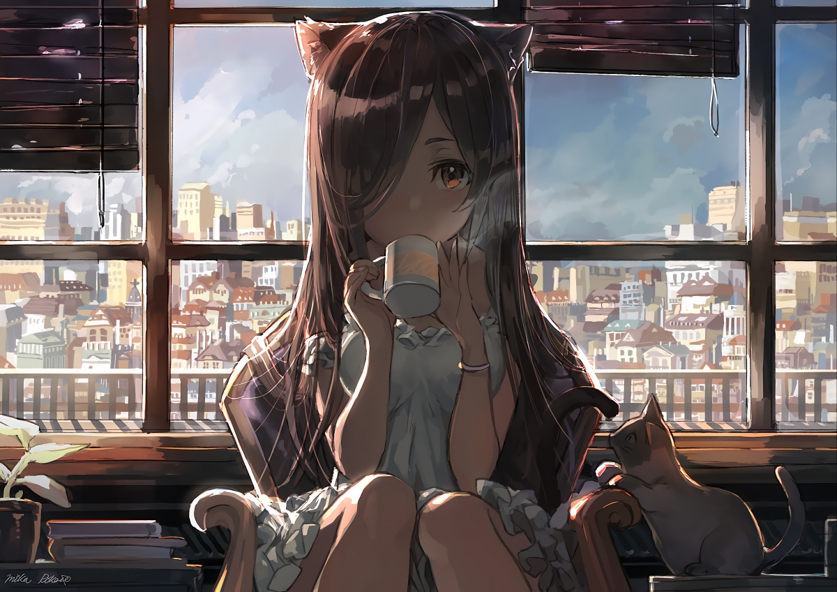 猫耳少女动漫壁纸，超高清4K图片，精美绝伦，4000x2828分辨率，一键下载！