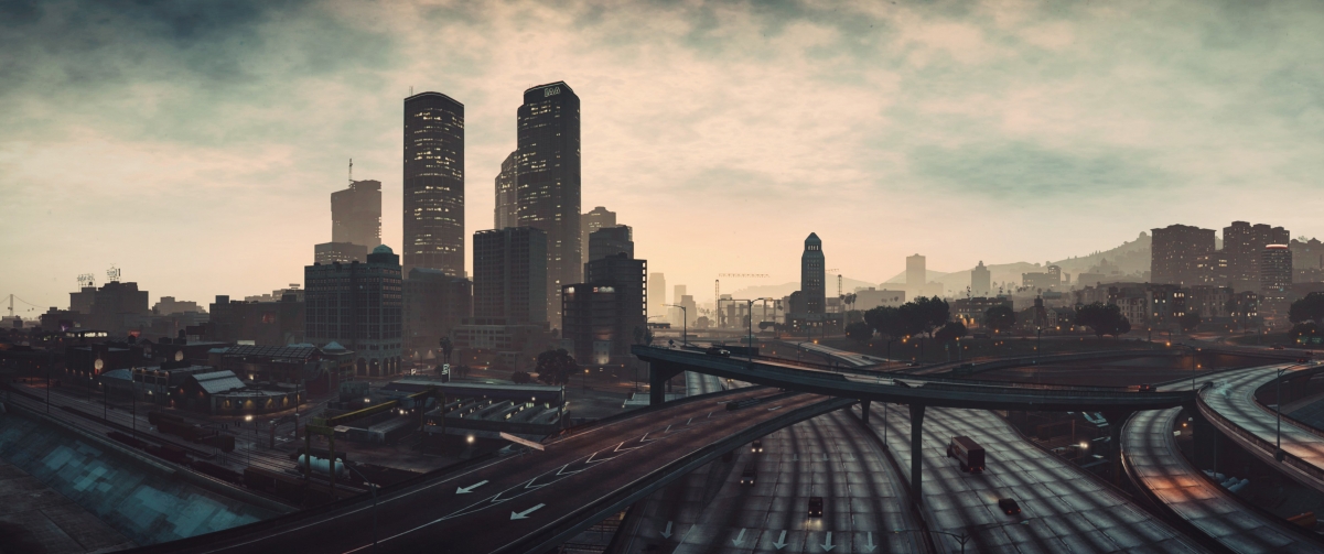 GTA 5超清壁纸，城市风光4K图片，3440x1440分辨率，免费下载欣赏！