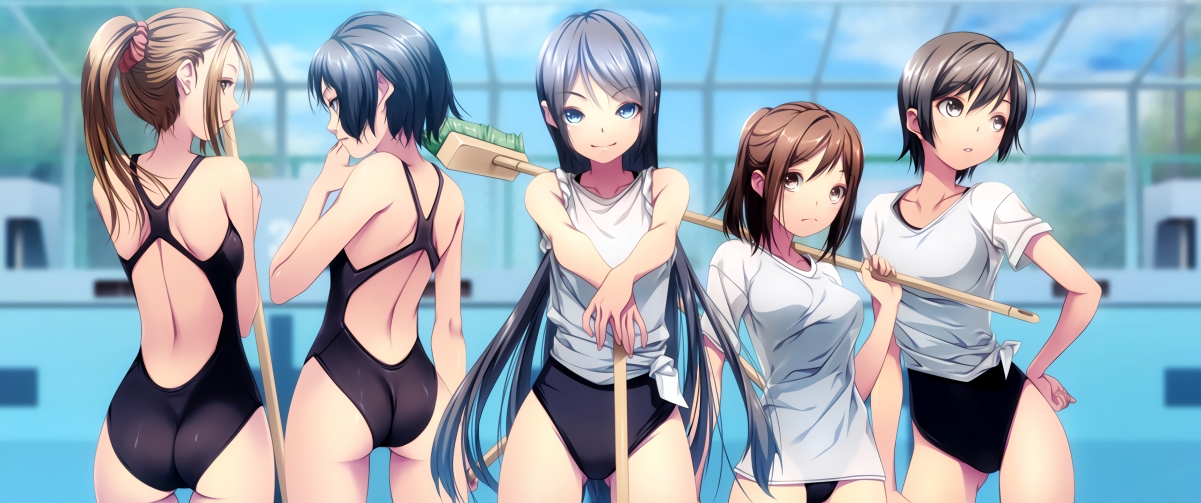 泳池清洁动漫壁纸，高清4K姐妹美图，3440x1440分辨率下载