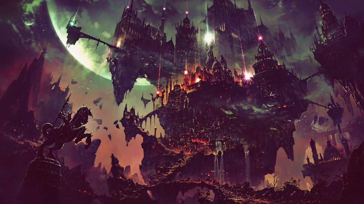 黑夜科幻幻想，星球城堡建筑之美，超清4K动漫壁纸下载，惊艳你的视觉体验！