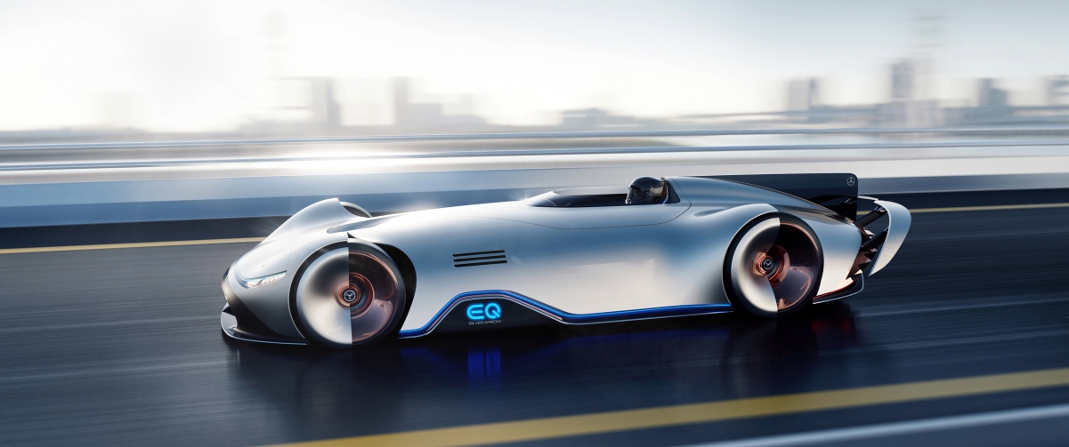 Mercedes-Benz Vision EQ Silver Arrow，炫酷跑车4K壁纸，高清3440x1440分辨率下载