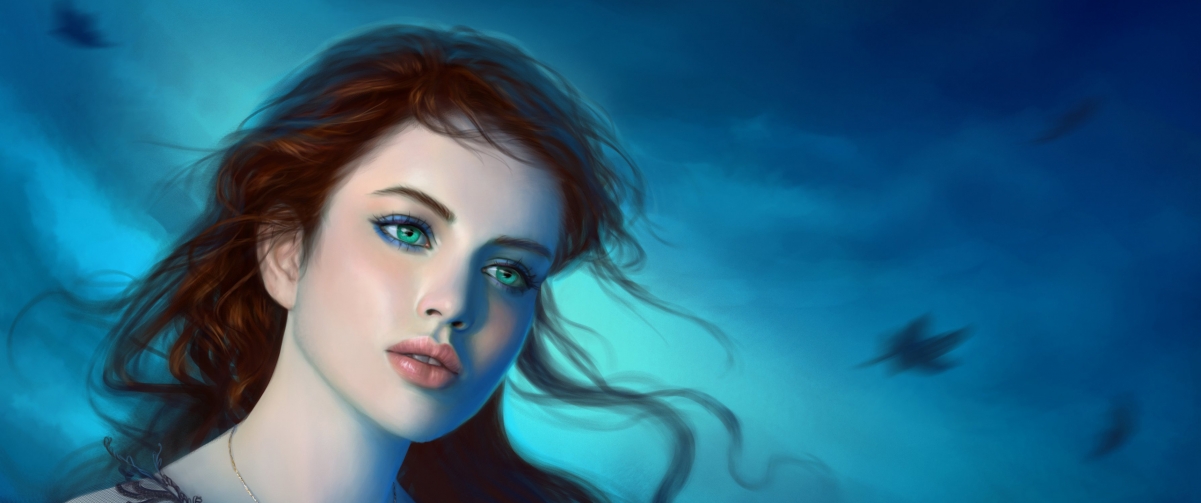 幻想女孩绿眸魅力，高清4K动漫壁纸3440x1440，一键下载享美图