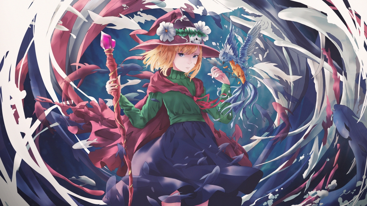 女巫魔法帽与杖，鱼跃动漫世界！超高清4K壁纸，3840x2160免费下载
