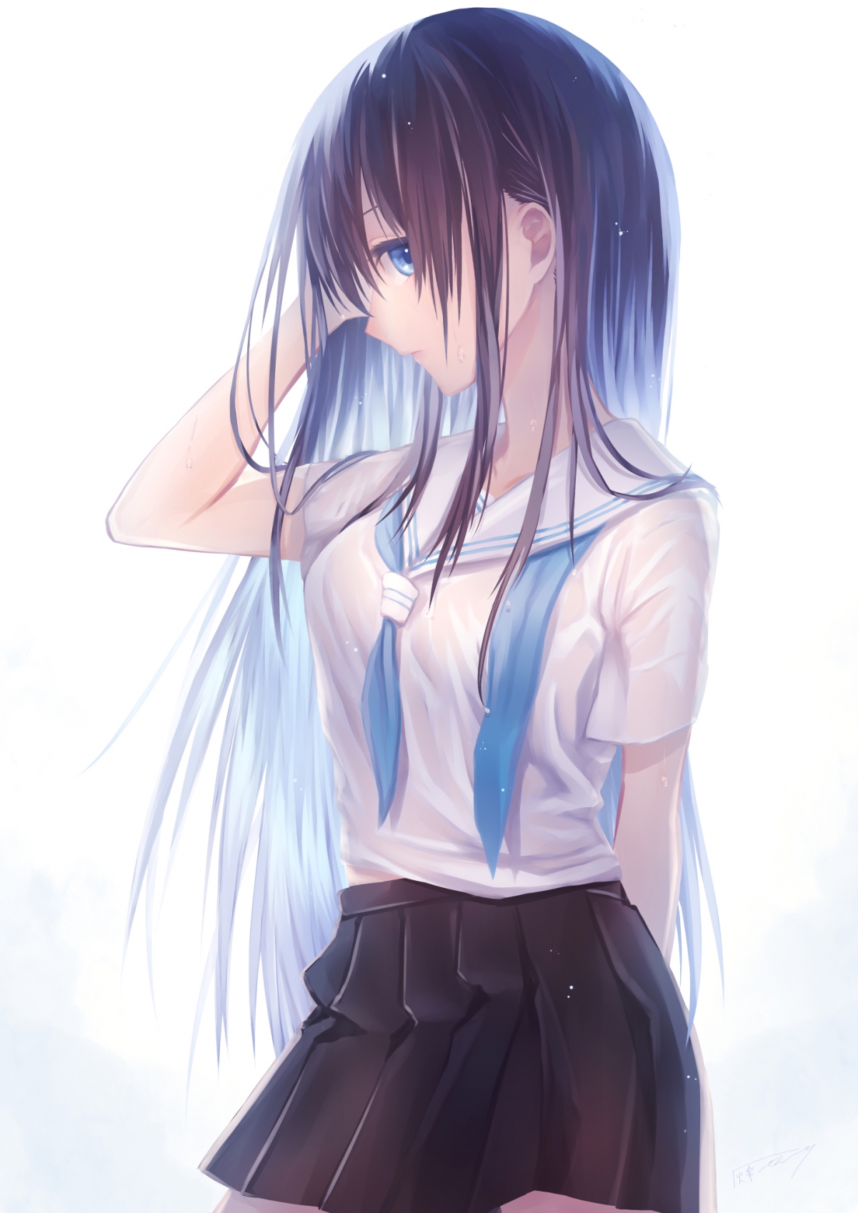 雨润清新女生，水手服白衬衫魅力四溢，4K超清手机壁纸1447x2046，高清下载