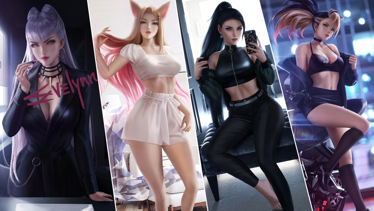 LOL英雄联盟，KDA THE BADDEST女团精选4K壁纸，伊芙琳、阿狸、卡莎、阿卡丽高清大图，3900x2200分辨率，一键下载！