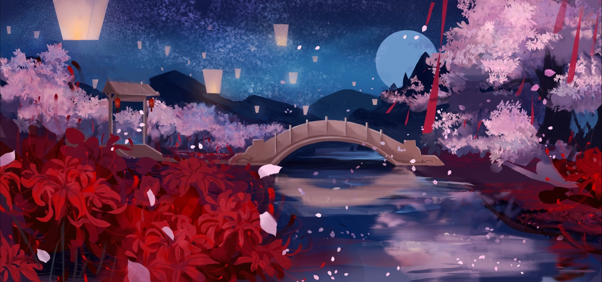 奈何桥插画壁纸，绝美4K动漫高清大图，7559x3543超清分辨率，立即下载！