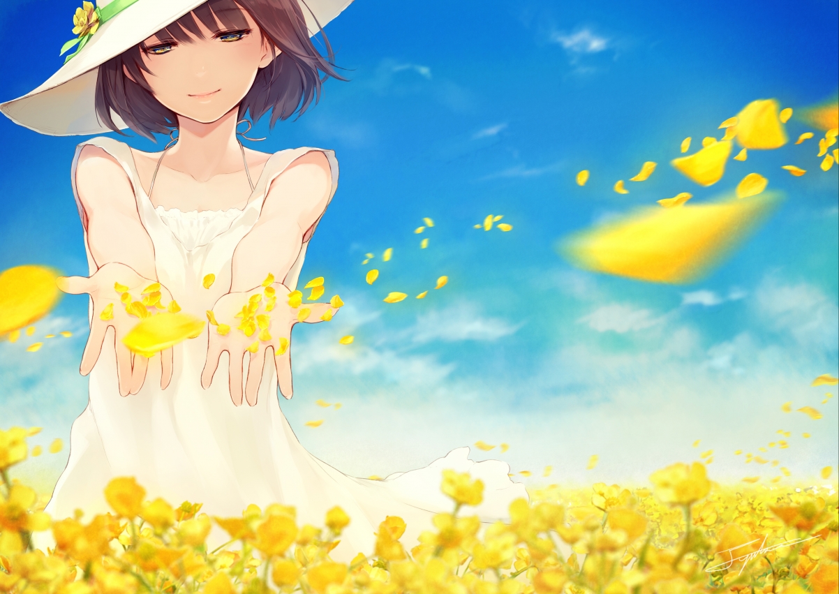 二次元动漫少女，少女心撒花瓣高清4K壁纸，3840x2720分辨率下载