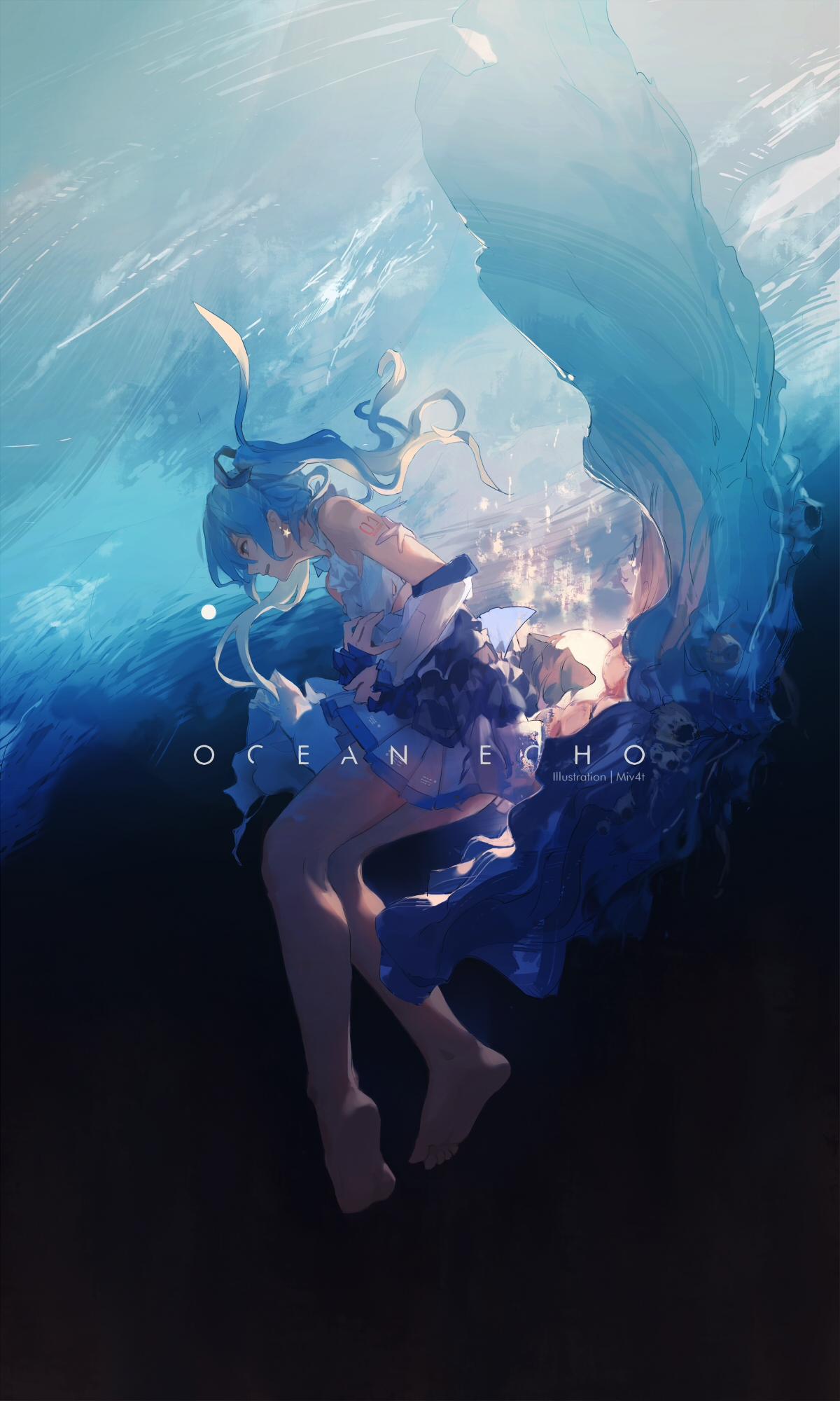 初音未来水中倩影，4K超清手机壁纸，1200x2000高清下载