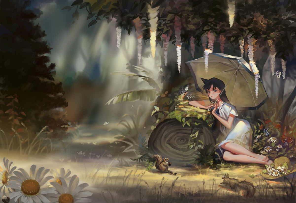 森林奇遇，松鼠女孩与雏菊共舞，超清4K动漫壁纸免费下载（4417x3035）