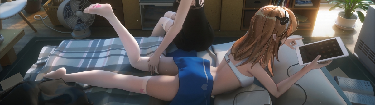 女生梦幻空间，美少女白裤袜动漫壁纸，5120x1440高清下载