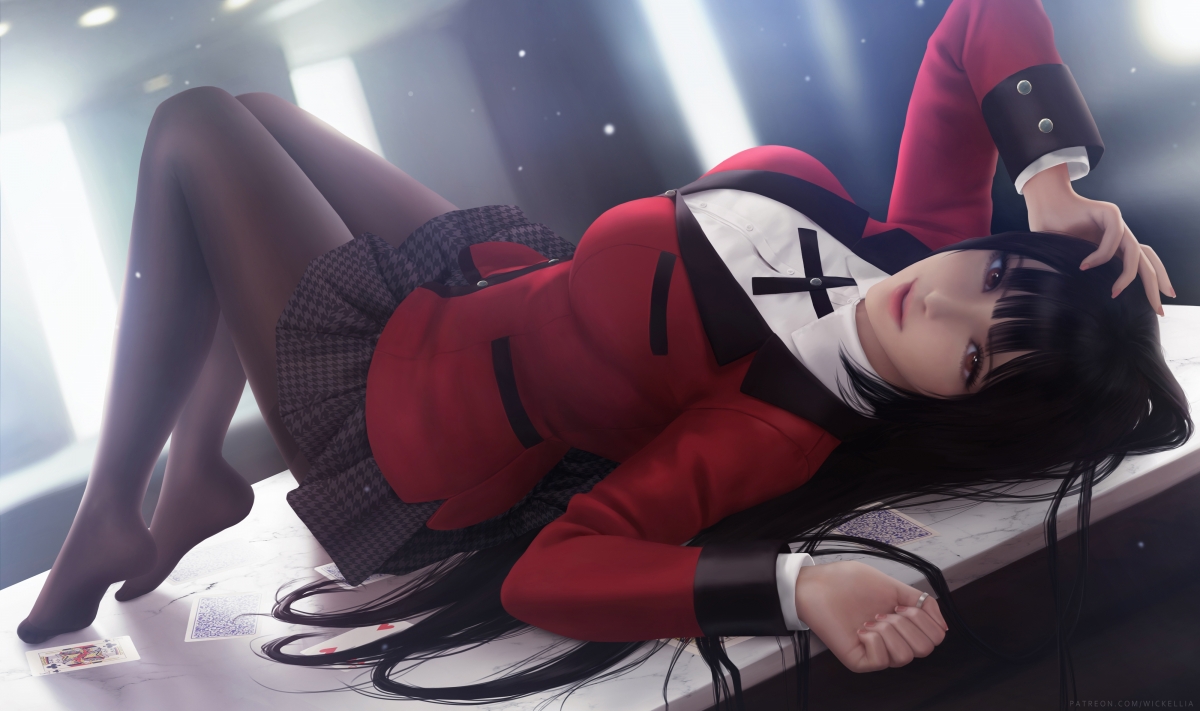 《狂赌之渊》Yumeko蛇喰梦子绝美壁纸，红裙黑裙袜，4K高清大图下载
