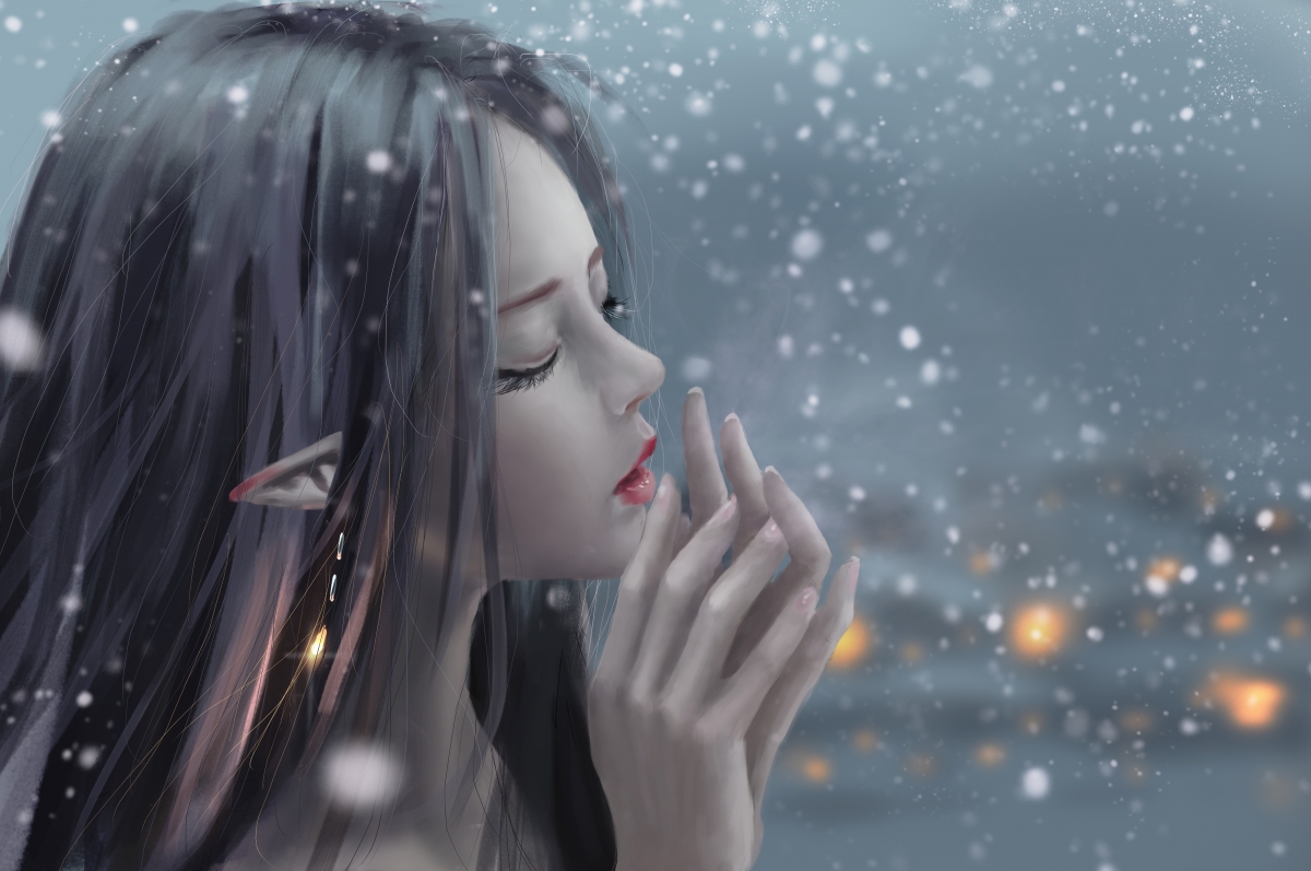 雪之精灵女孩，绝美插画4K高清动漫壁纸，超清4000x2657原图下载
