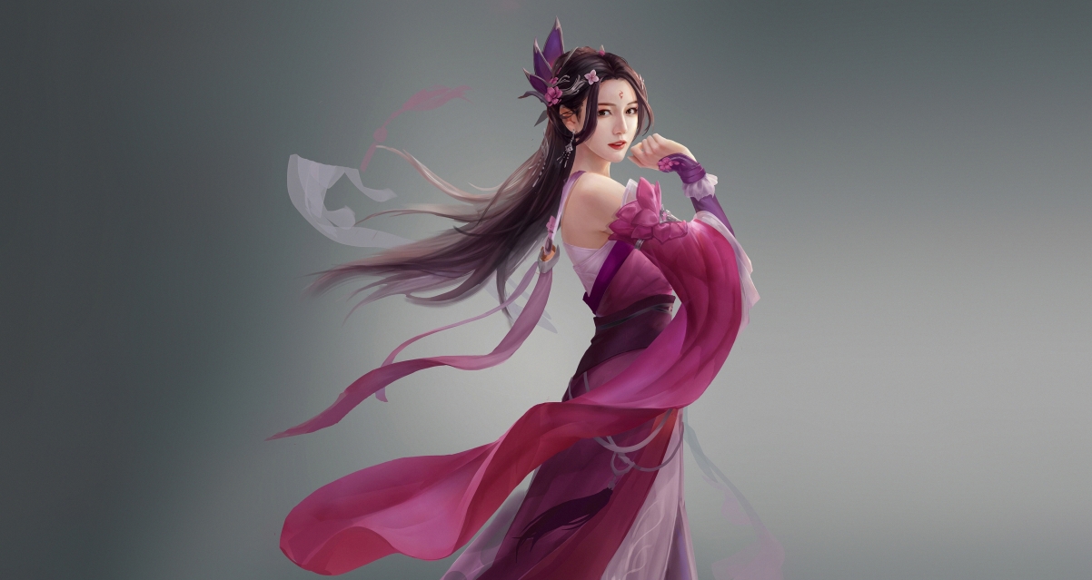 中国风古典美女玫瑰裙惊艳亮相，4K超清壁纸，游戏图片精选，3840x2041高清下载