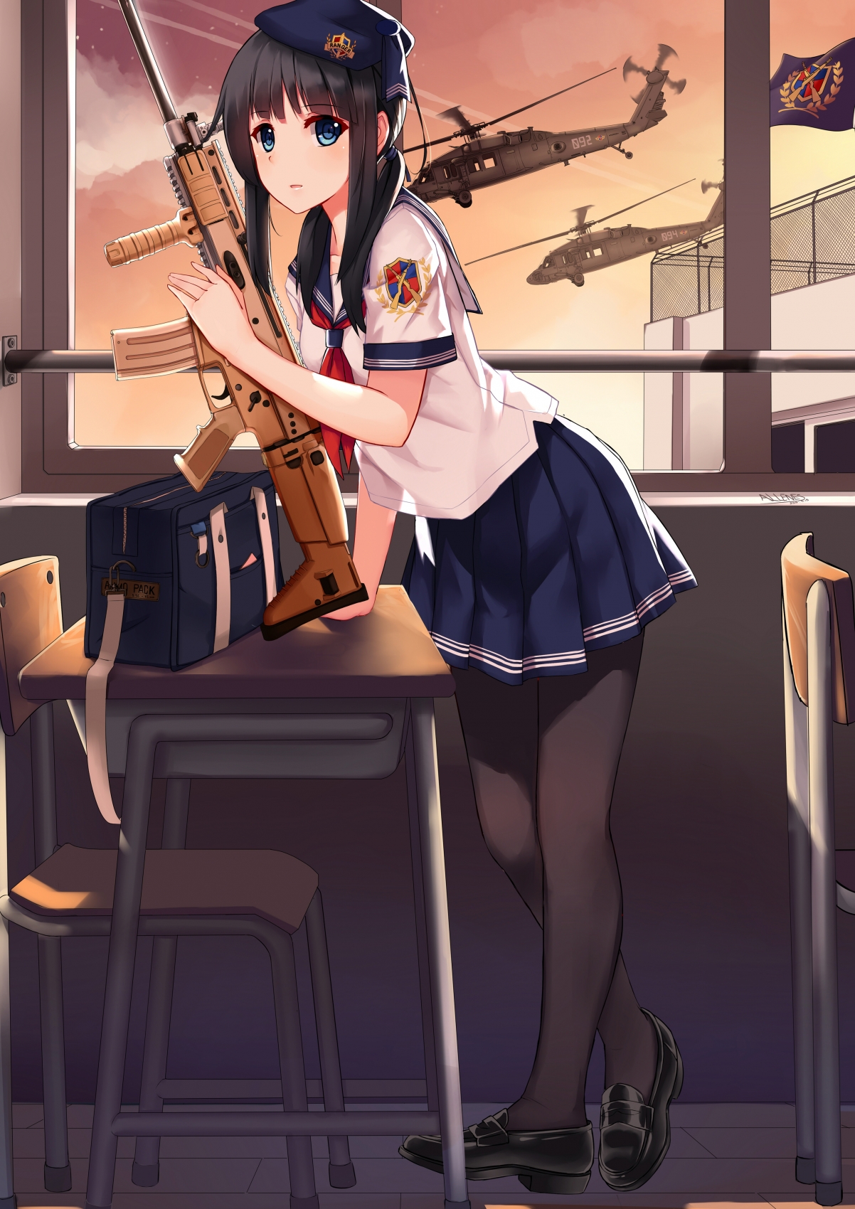 高中女生水手服风采，黑裤袜黑发，战舰少女4K竖屏壁纸，超清2828x4000下载