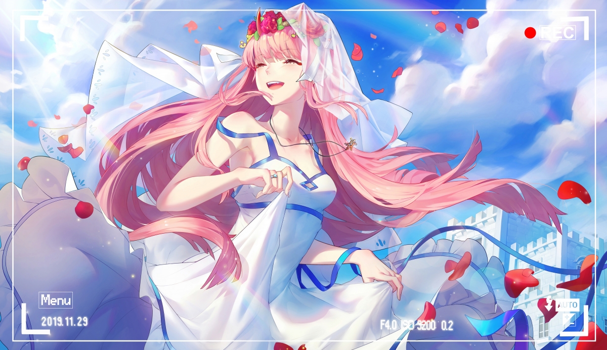 Darling in the FranXX 002 Zero Two 绝美婚纱4K动漫壁纸，高清大图4000x2307，一键下载！